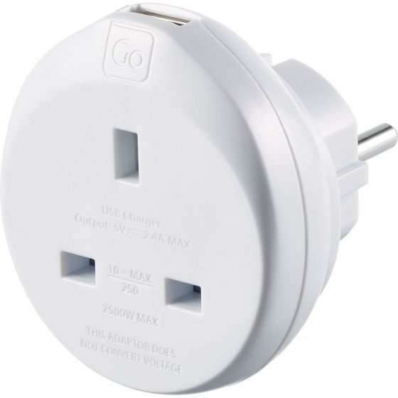 GO TRAVEL UK-EU ADAPTOR+USB