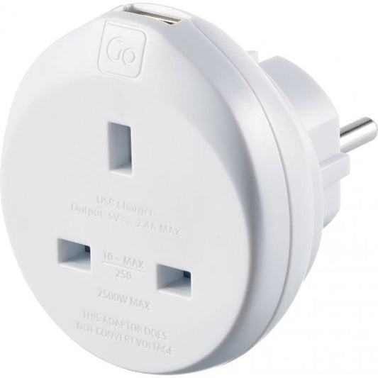 GO TRAVEL UK-EU ADAPTOR+USB