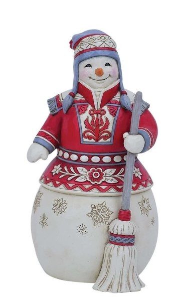 ENESCO RED WHITE SNOWMAN FIGURINE