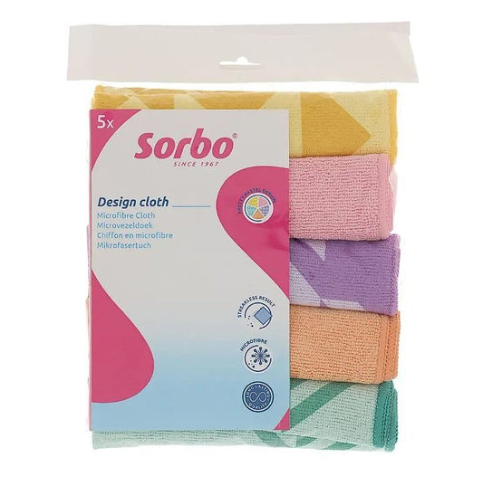 SORBO MICROFIBRE CLOTHS PASTEL PRINTS 5PC