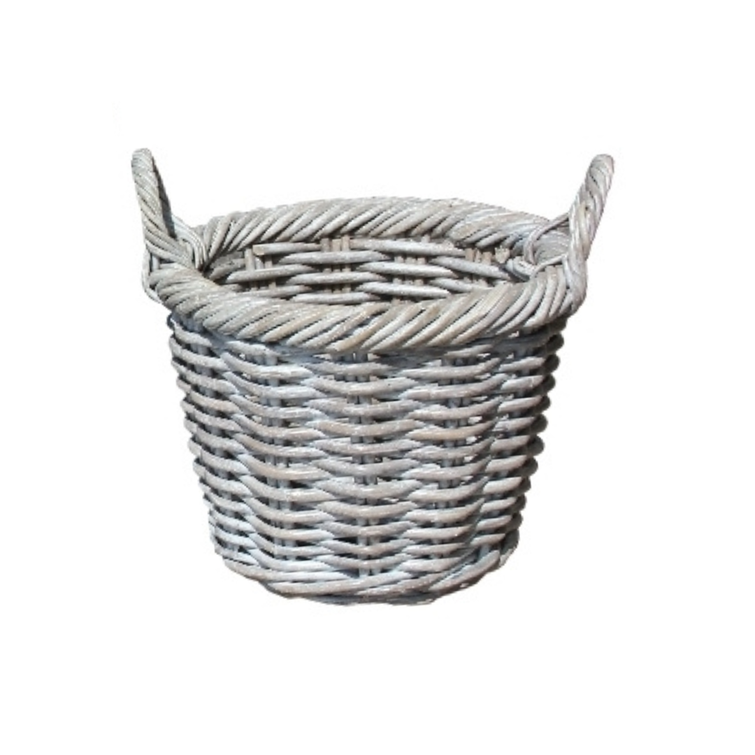 LOWS OF DUNDEE WHITE WASHED ROUND BASKET WITH EAR HANDLES SMALL