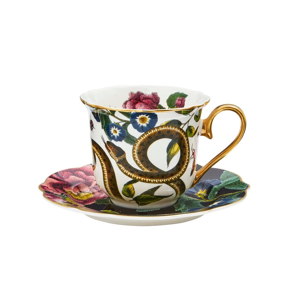 SPODE CREATURES OF CURIOSITY FLUTED TEA C&S-SNAKE/BLACK