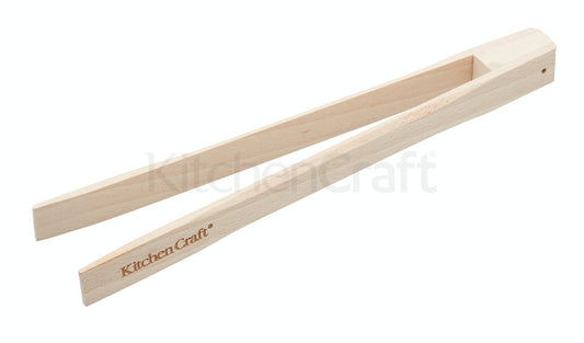 KITCHENCRAFT FOOD TONGS WITH MAGNET 25CM BEECHWOOD