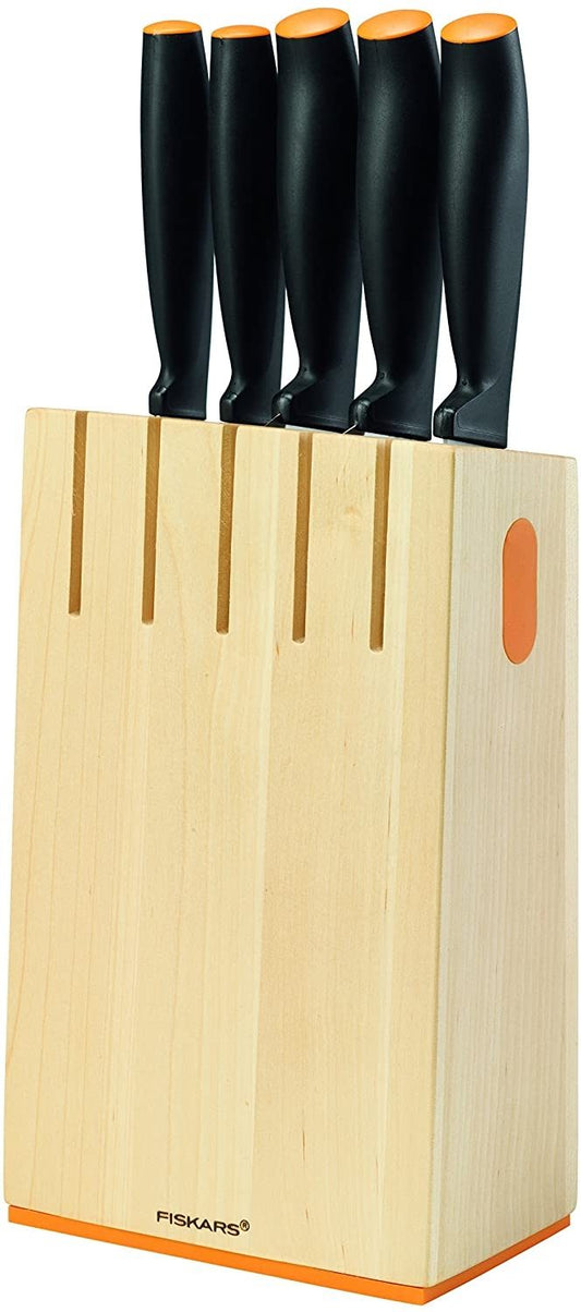 FISKARS FUNCTIONAL FORM KNIFE BLOCK WOOD WITH 5 KNIVES