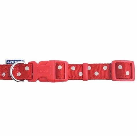 ANCOL VINTAGE NYLON ADJUSTABLE COLLAR - RED POLKA DOT - 20-30CM