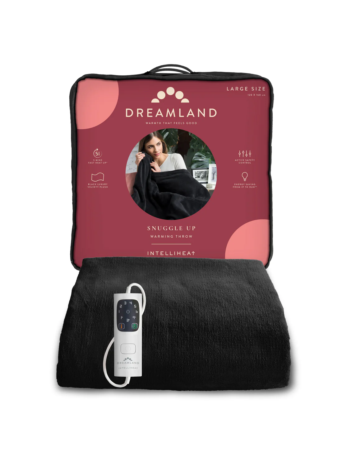 DREAMLAND SNUGGLE UP LARGE WARMING THROW BLACK