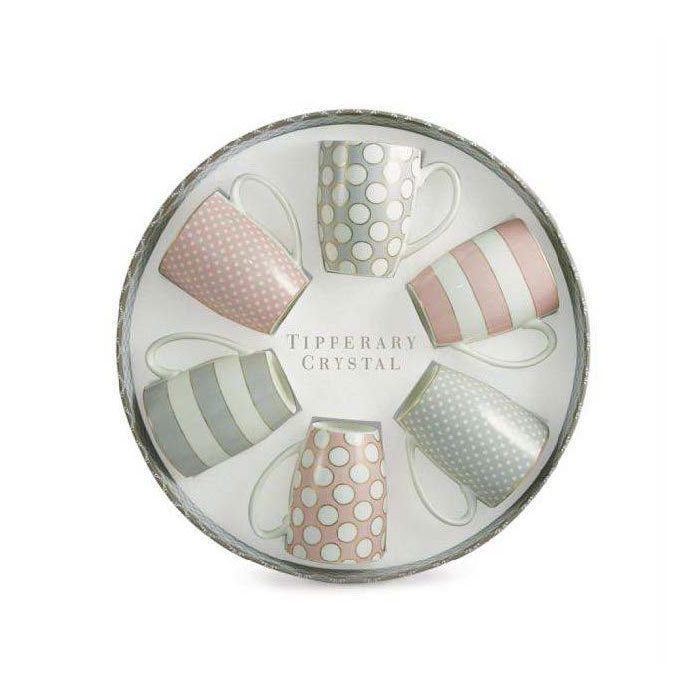 TIPPERARY SET OF 6 MUGS SPOTS & STRIPES PARTY PACK