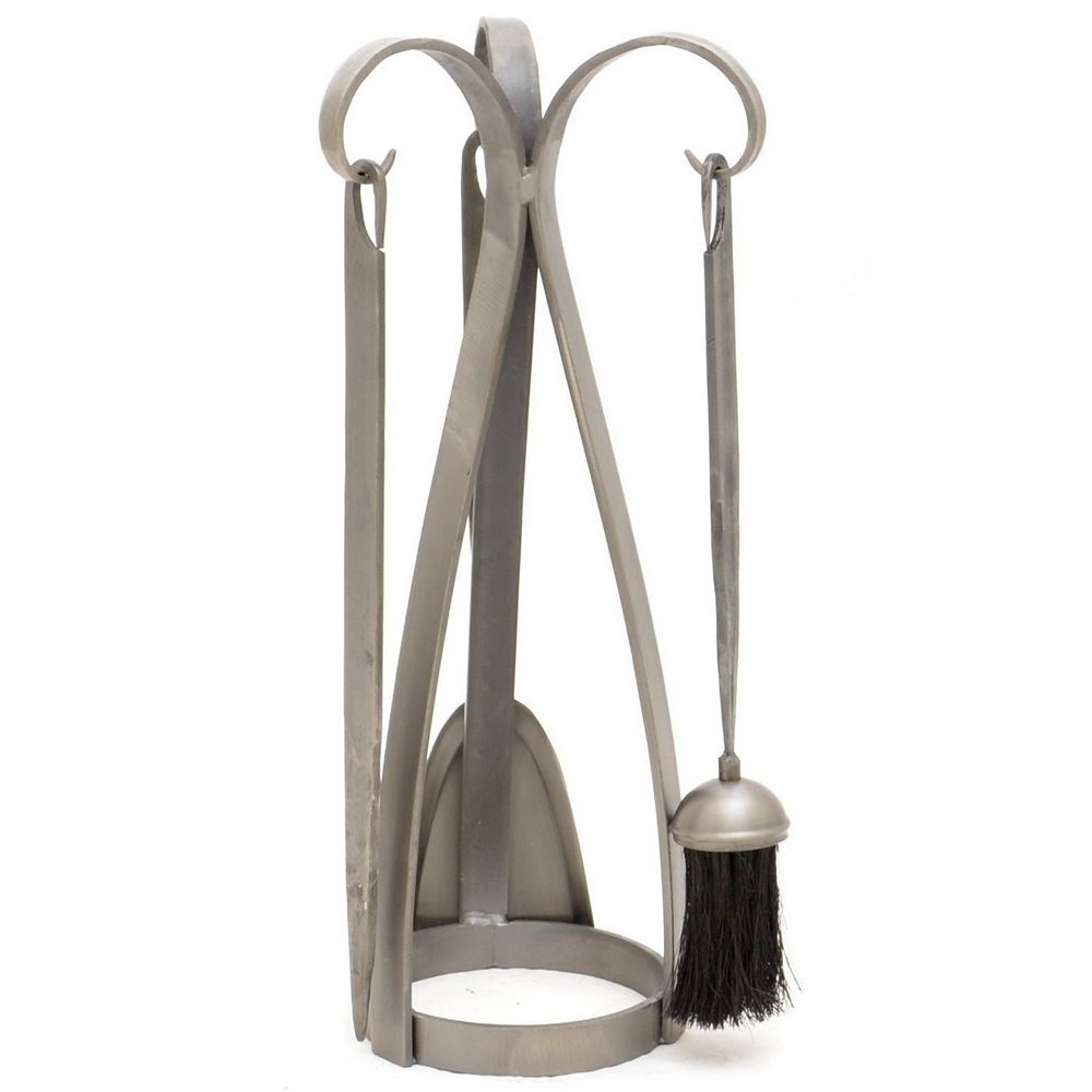 WJ SAMPSON CONTEMPORARY FIRE COMPANION SET IN ANTIQUED PEWTER