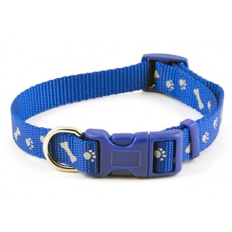 ANCOL PAW 'N' BONE ADJUSTABLE NYLON COLLAR - REFLECTIVE BLUE - MEDIUM