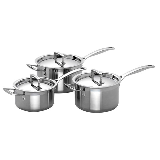 LE CREUSET 3-PLY STAINLESS STEEL SAUCEPAN - FULL SET