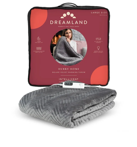 DREAMLAND HURRY HOME DELUXE VELVET WARMING SLATE GREY THROW 160X120