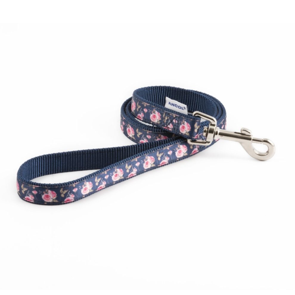 ANCOL FASHION NYLON LEAD - NAVY ROSE - 1M*19MM