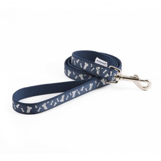 ANCOL PAW 'N' BONE NYLON LEAD - REFLECTIVE BLUE - 1M*19MM