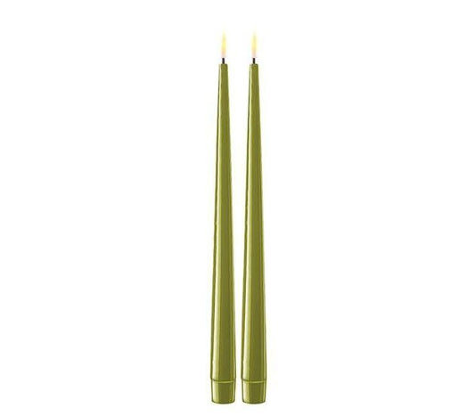 DELUXE HOMEART SHINY DINNER LED CANDLE - 2.2CM * 28CM - OLIVE GREEN