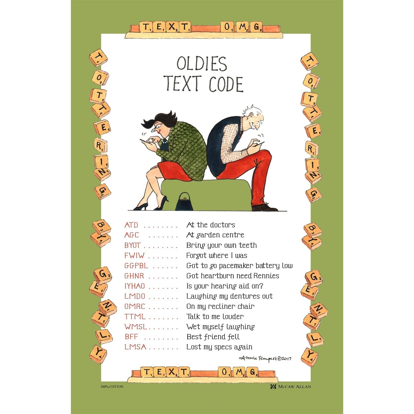 SAMUEL LAMONT OLDIES TEXT CODE COTTON TEA TOWEL