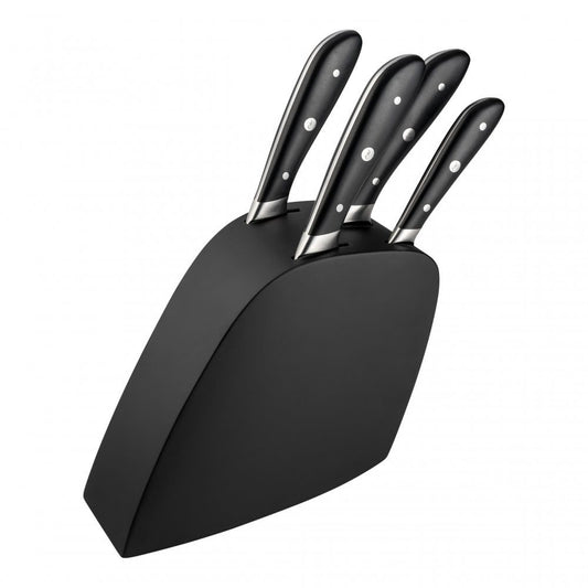 ROCKINGHAM FORGE ASHWOOD BLACK HAMMERED 6 PIECE KNIFE BLOCK SET