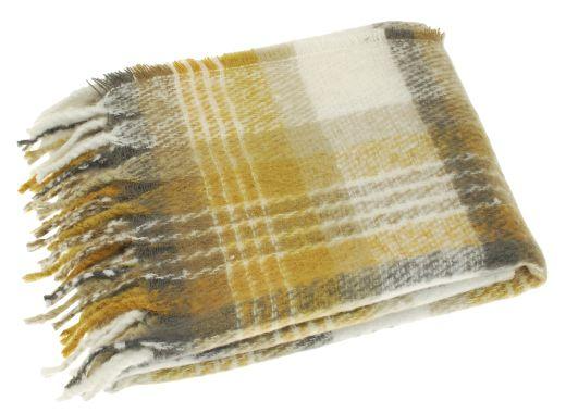 FAUX MOHAIR CHECK THROW OCHRE 130*170CM