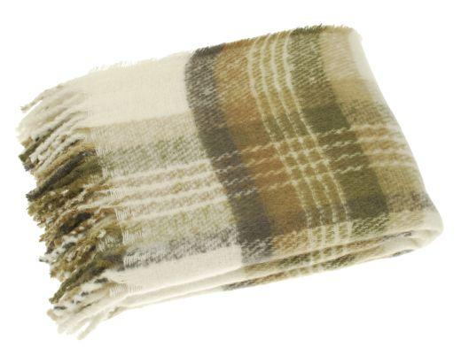 FAUX MOHAIR CHECK THROW OLIVE 130*170CM