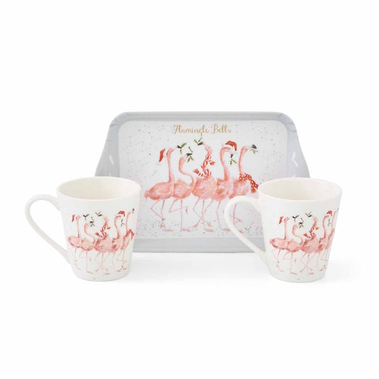 WRENDALE FLAMINGLE BELLS MUG & TRAY SET